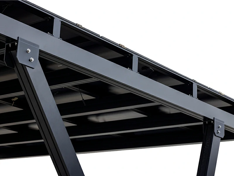 Aluminum solar carport frame supporting photovoltaic modules